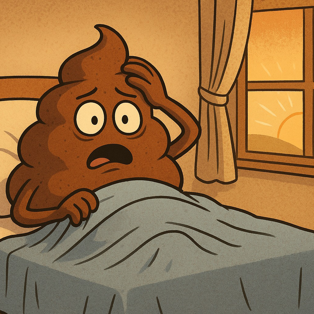 Una grossa cacca si sveglia in un letto, è mattina